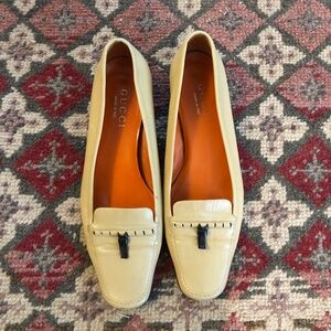 Gucci Y2K Square Toe Butter Yellow/Tan Kitten Heel Loafers sz 7B
